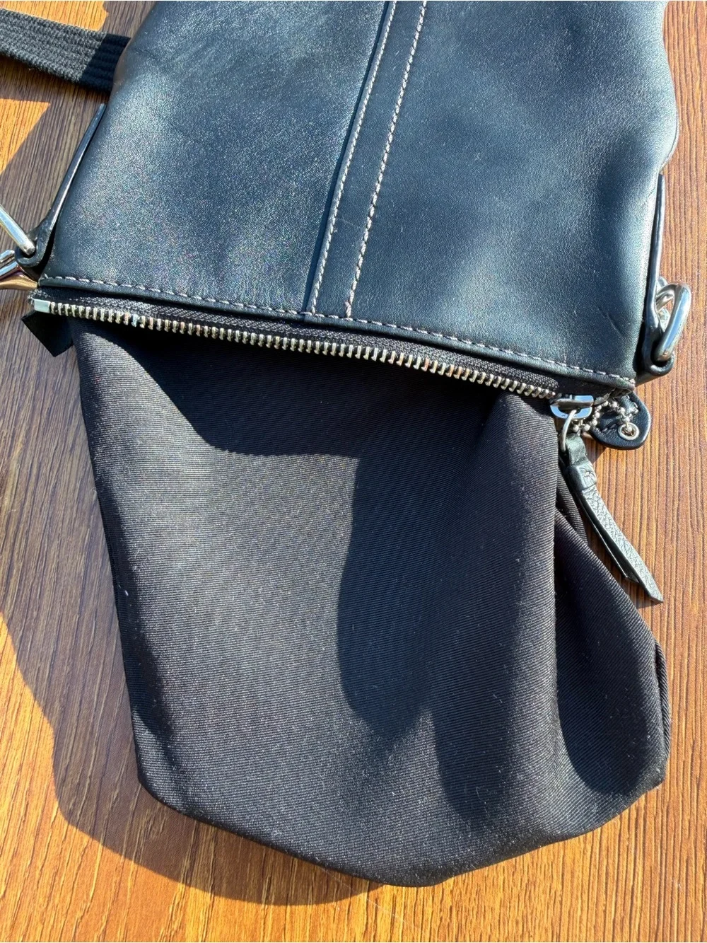 Coach Black Leather Crossbody Bag Adjustable Strap Silver Hardware 7X8.5